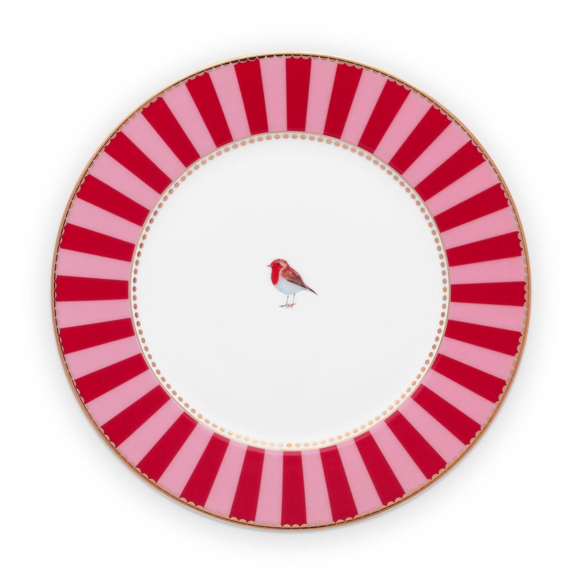 Love Birds Kırmızı Pembe Çizgili Tabak 21 Cm