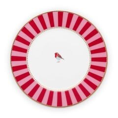 Love Birds Kırmızı Pembe Çizgili Tabak 21 Cm