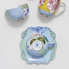 Royal Mavi Çiçek Desenli Çay / Kahve Fincanı