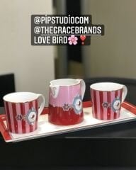 Love Birds Kırmızı Mini Mug Çizgili 150 Ml
