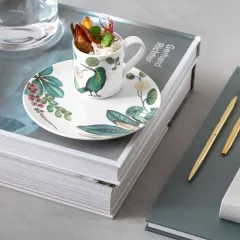 Avarua Tropik Desenli Türk Kahvesi Fincan Tabağı