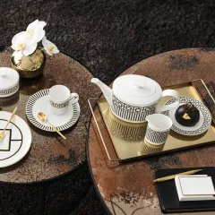 Metrochic Geometrik Desenli Kahve, Çay Fincan Tabağı