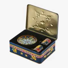 Chiara Alessi Capri Limonlu Mavi Metal kutulu Kahve fincan seti