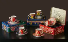 Chiara Alessi Capri Limonlu Mavi Metal kutulu Kahve fincan seti