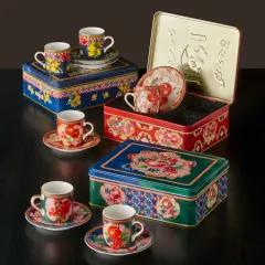 Chiara Alessi Capri Mavi Yeşil Metal kutulu Kahve fincan seti