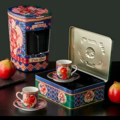 Chiara Alessi Capri Mavi Yeşil Metal kutulu Kahve fincan seti