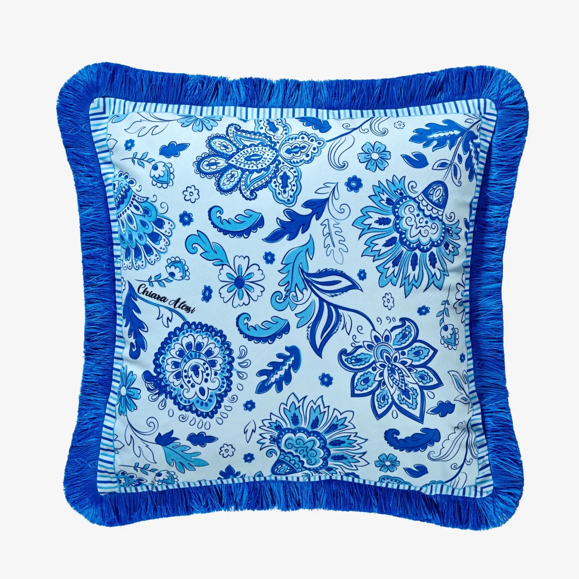 Mavi Kadife Dekoratif Yastık 45X45 Cm Lily Collection by Chiara Alessi