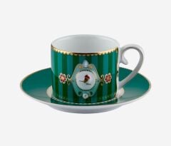 Love Birds Kuşlu Kahve Fincanı Yeşil Çizgili