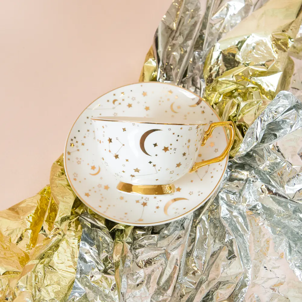 It's Written in the Stars Teacup & Saucer - Ivory & Gold