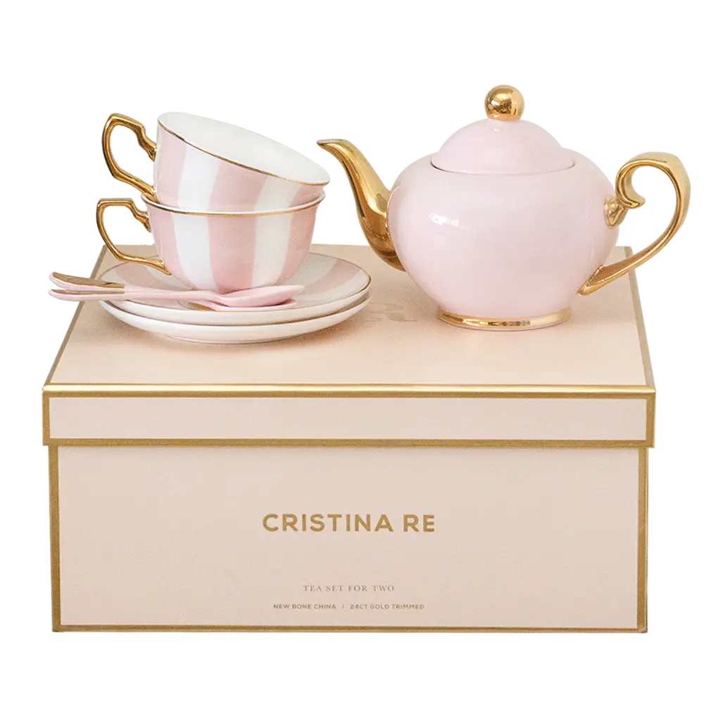Two Cup Blush Stripe Teaset
