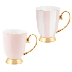 Blush Stripe & Blush Mug Set - Set of 2
