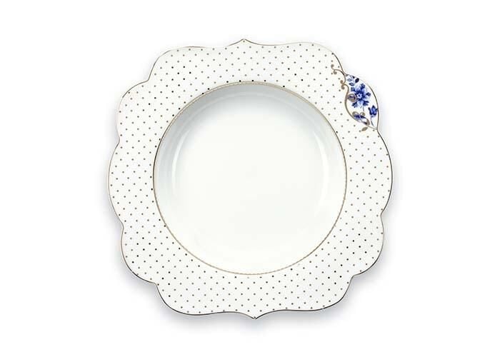 Royal Beyaz Çorba Tabağı 23.5 Cm - Altın Puantiyeli