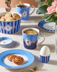 Love Birds Mavi Renkli Madalyon Desenli Küçük Mug 150 ml