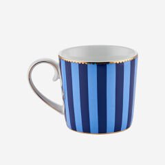 Love Birds Mavi Çizgili Madalyon Desenli Küçük Mug 150 ml