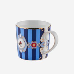 Love Birds Mavi Çizgili Madalyon Desenli Küçük Mug 150 ml