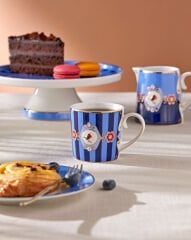 Love Birds Mavi Çizgili Madalyon Desenli Küçük Mug 150 ml