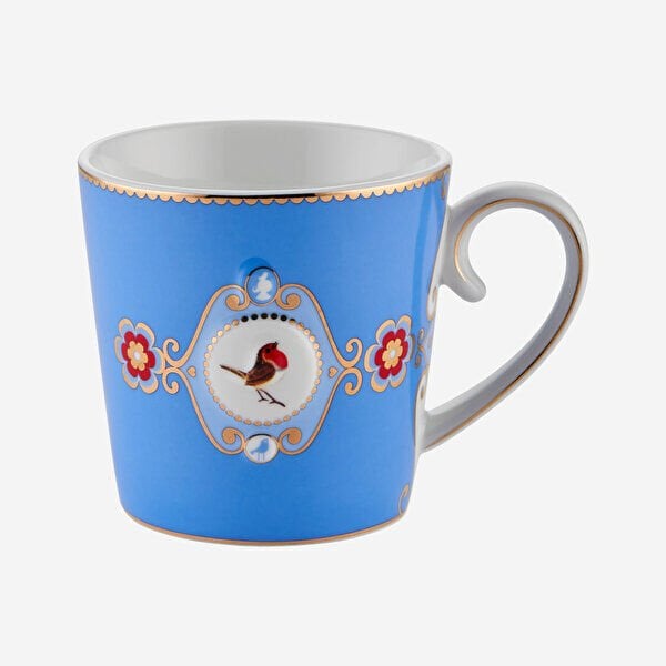 Love Birds Mavi Madalyon Desenli Mug 250 ml