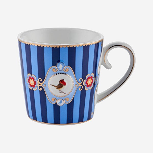 Love Birds Mavi Çizgili Madalyon Desenli Mug 250 ml