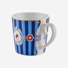 Love Birds Mavi Çizgili Madalyon Desenli Mug 250 ml