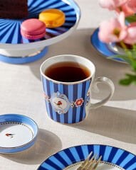 Love Birds Mavi Çizgili Madalyon Desenli Mug 250 ml