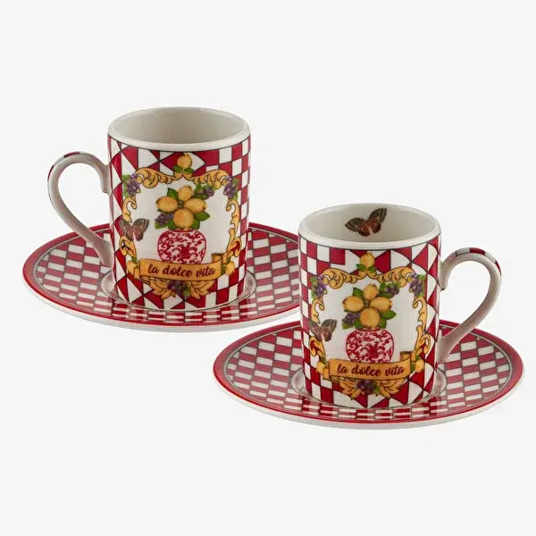 Kırmızı Porselen Kahve Fincan Seti 110 Ml Capri Collection by Chiara Alessi