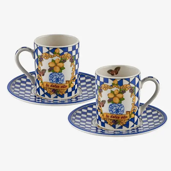 Mavi Porselen Kahve Fincan Seti 110 Ml Capri Collection by Chiara Alessi